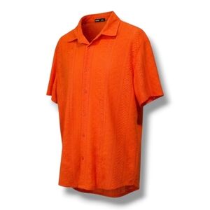 SHEIN Men’s Orange Textured Button Down Shirt Large Polyester Blend